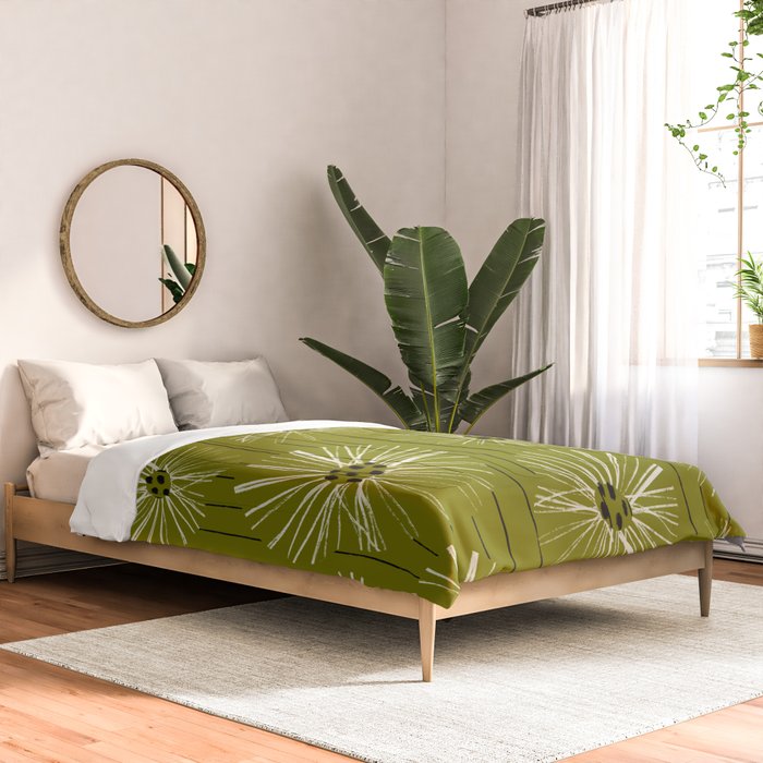 Retro Daisies: Musk Green Edition Comforter Gallery Image 2