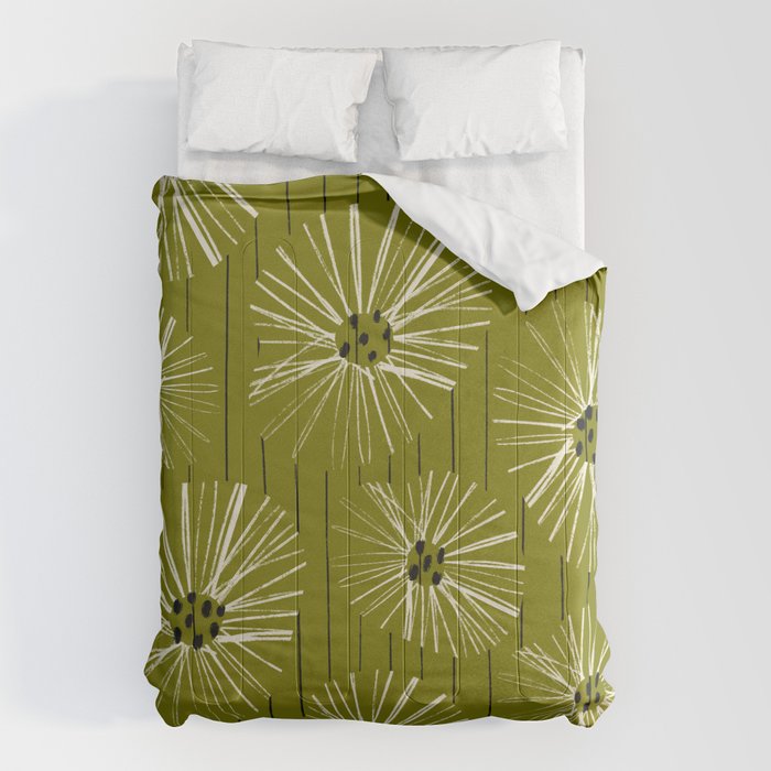 Retro Daisies: Musk Green Edition Comforter Gallery Image 1