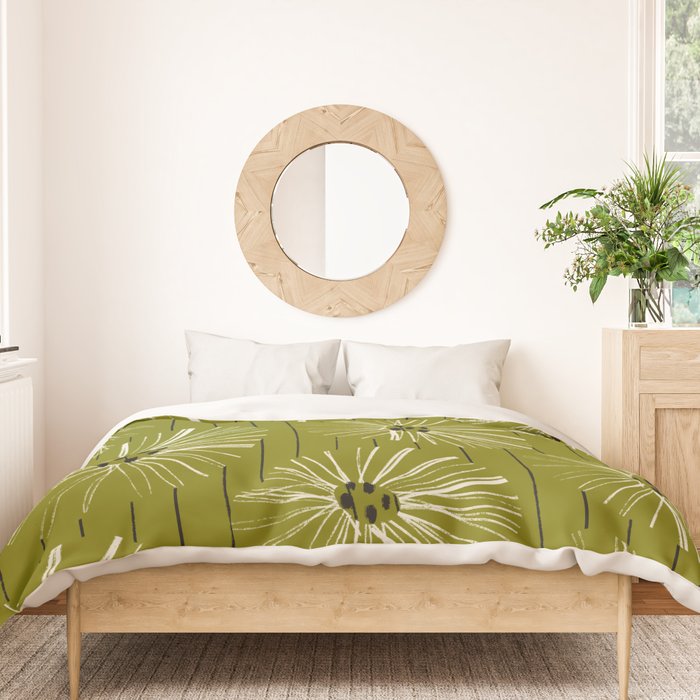 Retro Daisies: Musk Green Edition Duvet Cover Gallery Image 3