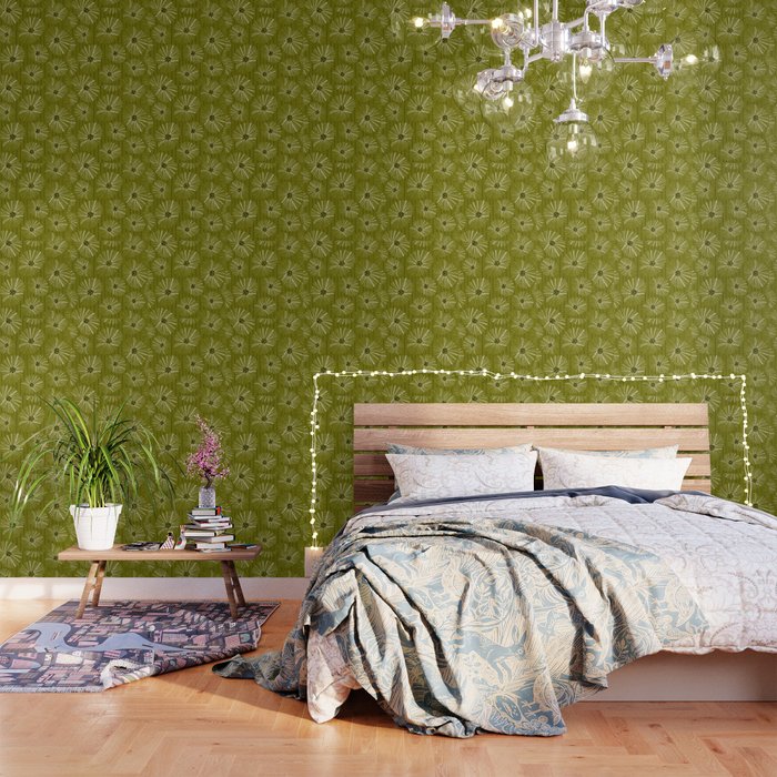 Retro Daisies: Musk Green Edition Wallpaper Gallery Image 3