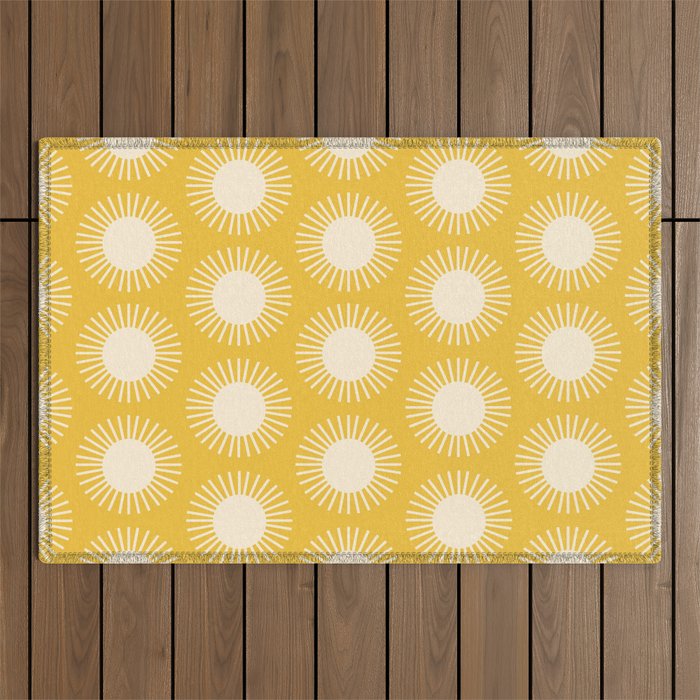 Boho Summer Sun Pattern IV Bright Yellow Outdoor Rug Gallery Image 1