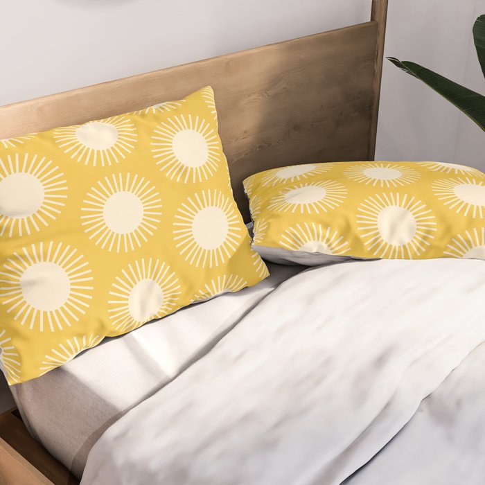 Boho Summer Sun Pattern IV Bright Yellow Pillow Sham Gallery Image 2
