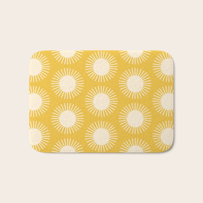 Boho Summer Sun Pattern IV Bright Yellow Bath Mat Gallery Image 1
