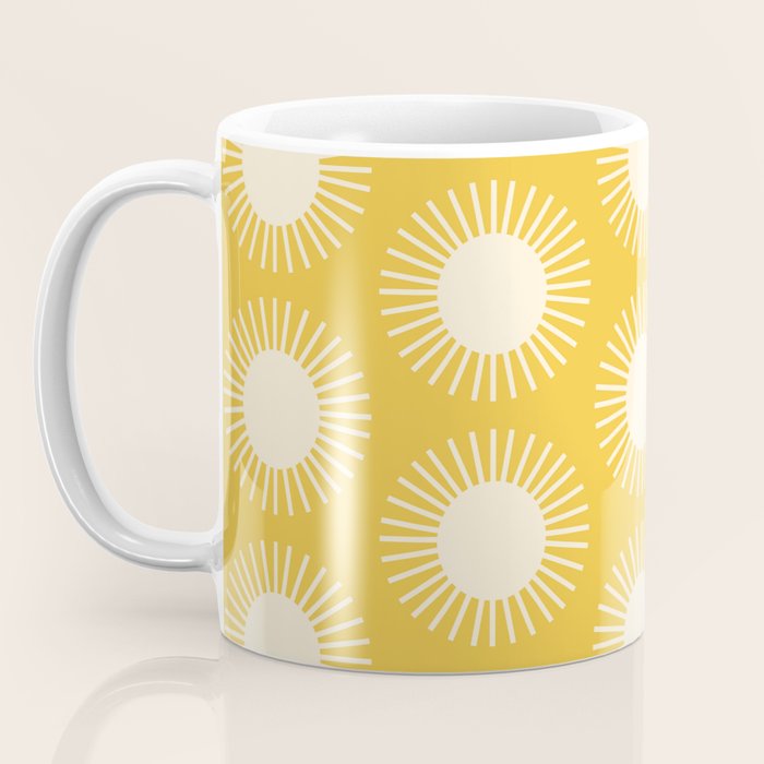 Boho Summer Sun Pattern IV Bright Yellow Coffee Mug Gallery Image 3