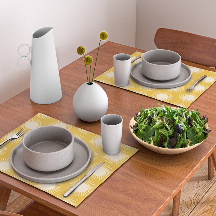 Boho Summer Sun Pattern IV Bright Yellow Placemat Gallery Image 2