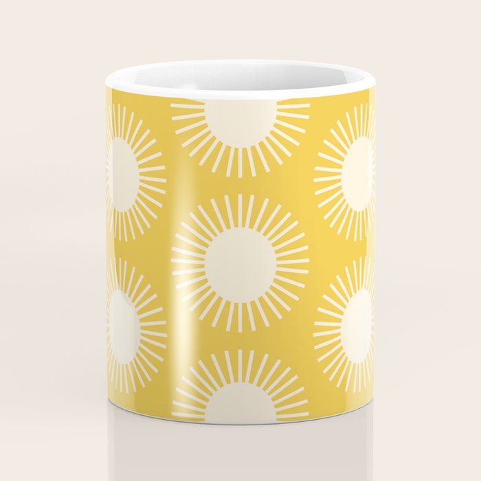 Boho Summer Sun Pattern IV Bright Yellow Coffee Mug Gallery Image 4