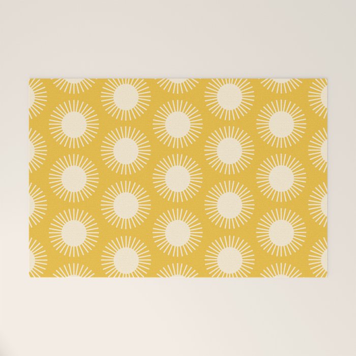 Boho Summer Sun Pattern IV Bright Yellow Welcome Mat Gallery Image 1