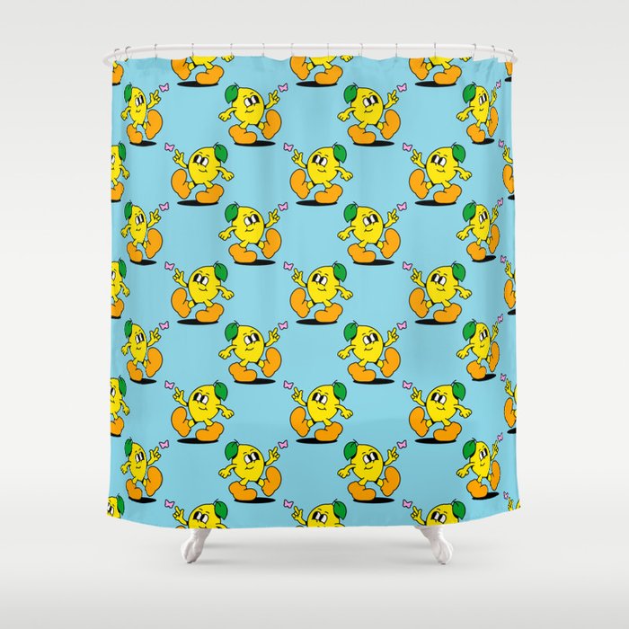 Funny retro lemon cartoon character pattern Shower Curtain Gallery Image 1