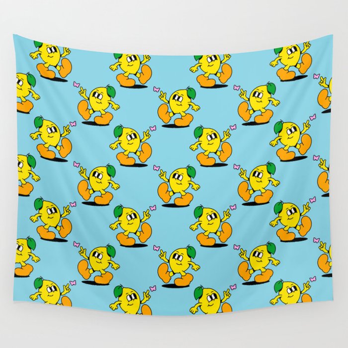Funny retro lemon cartoon character pattern Wall Tapestry Gallery Image 4