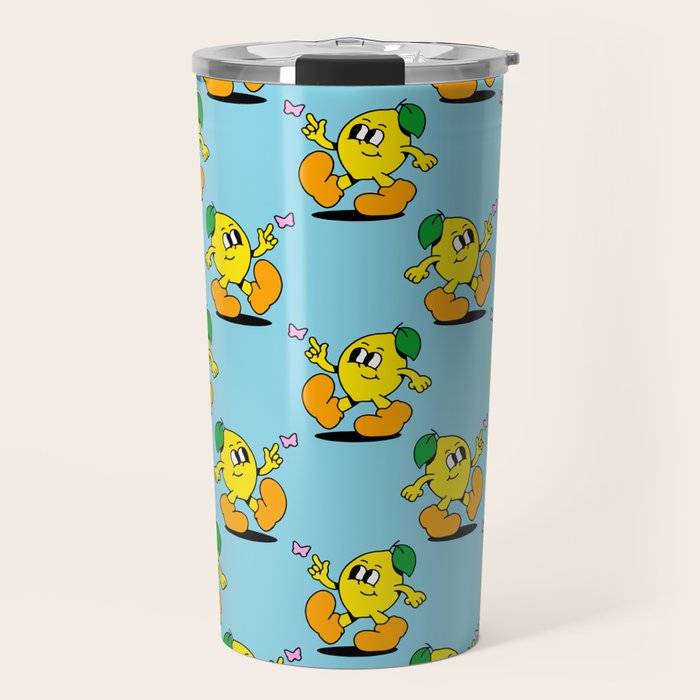 Funny retro lemon cartoon character pattern Travel Mug Gallery Image 1