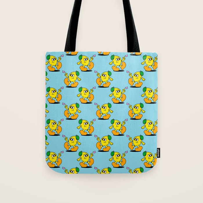Funny retro lemon cartoon character pattern Tote Bag Gallery Image 1