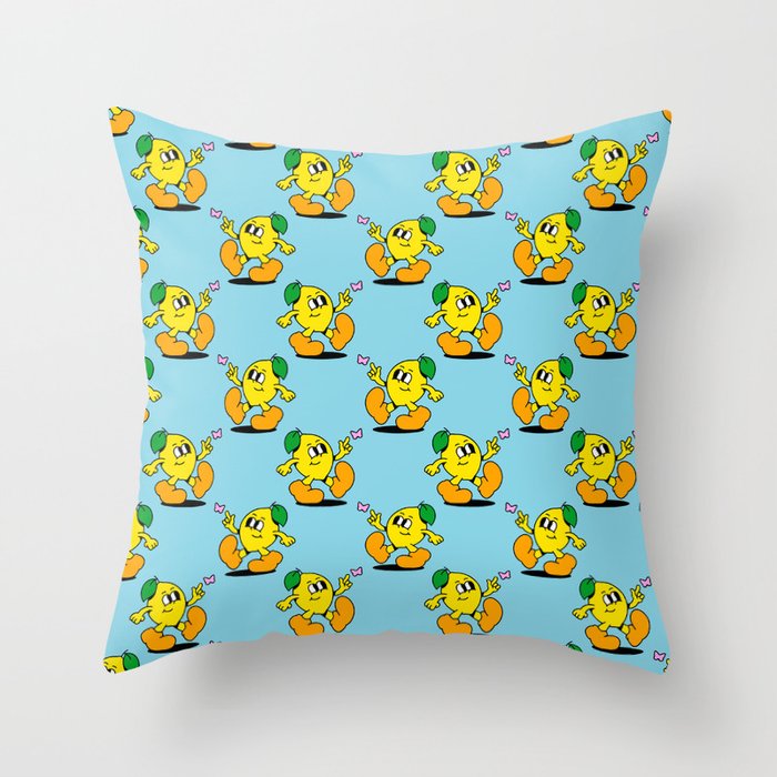 Funny retro lemon cartoon character pattern Throw Pillow Gallery Image 6