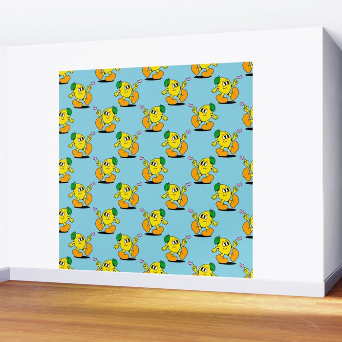 Funny retro lemon cartoon character pattern Wall Mural Gallery Image 2