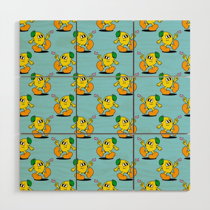 Funny retro lemon cartoon character pattern Wood Wall Art Gallery Image 1
