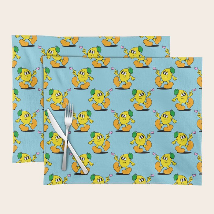 Funny retro lemon cartoon character pattern Placemat Gallery Image 1