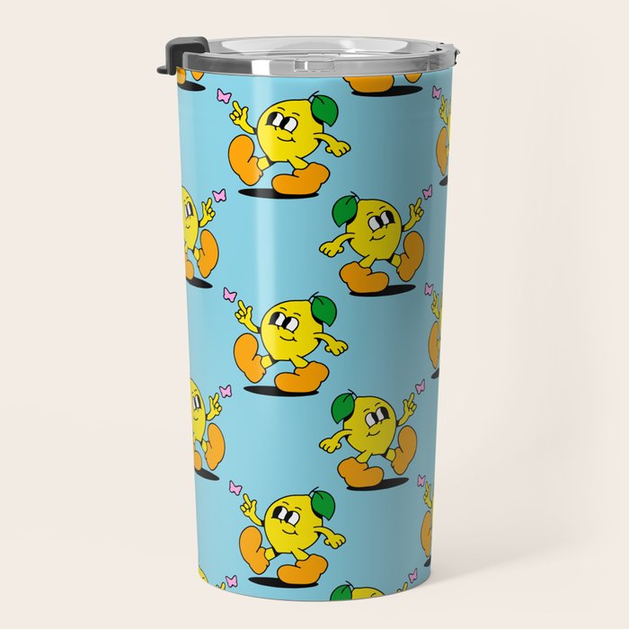 Funny retro lemon cartoon character pattern Travel Mug Gallery Image 3
