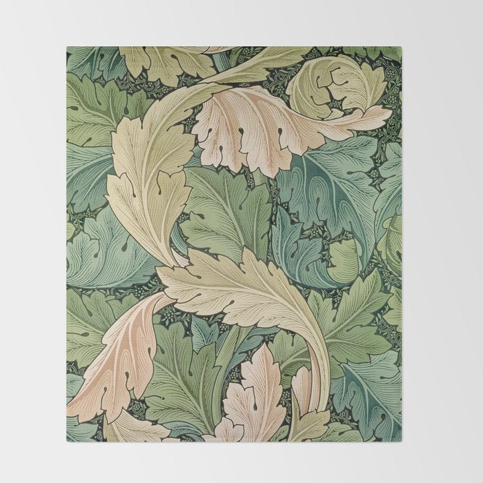 William Morris Acanthus Forest Green Throw Blanket Gallery Image 2