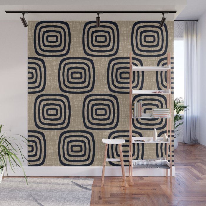 Mud Cloth Concentric Pattern 771 Black and Beige Wall Mural Gallery Image 1