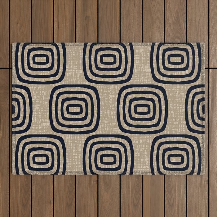 Mud Cloth Concentric Pattern 771 Black and Beige Outdoor Rug Gallery Image 1