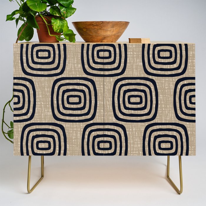 Mud Cloth Concentric Pattern 771 Black and Beige Credenza Gallery Image 1