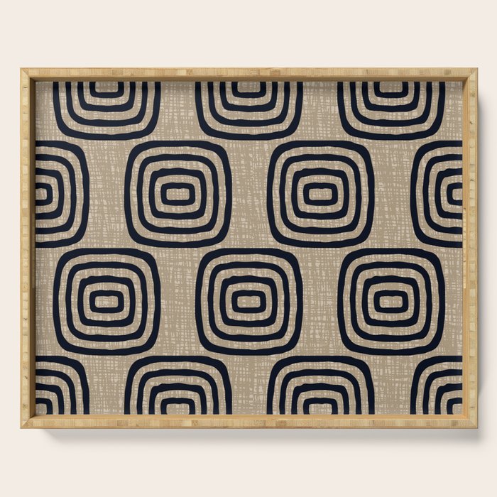 Mud Cloth Concentric Pattern 771 Black and Beige Serving Tray Gallery Image 1