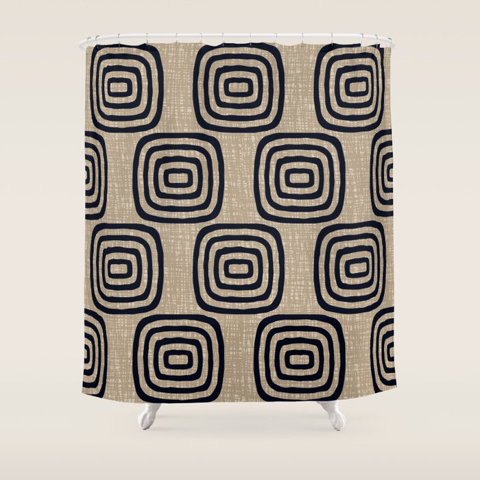 Mud Cloth Concentric Pattern 771 Black and Beige Shower Curtain Gallery Image 1