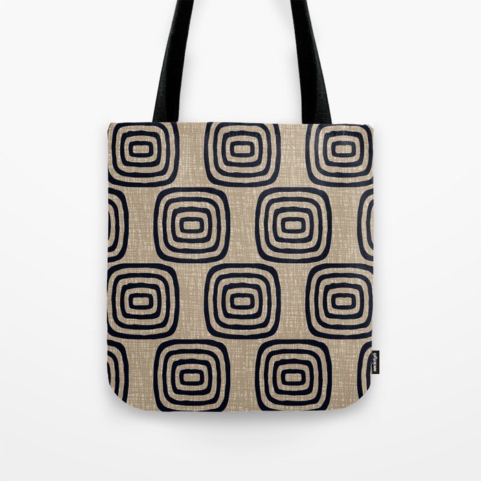 Mud Cloth Concentric Pattern 771 Black and Beige Tote Bag Gallery Image 1