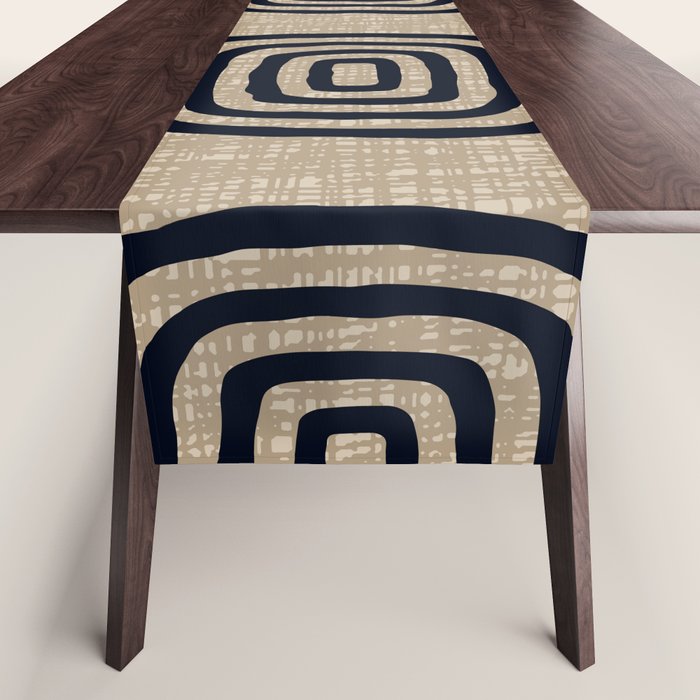 Mud Cloth Concentric Pattern 771 Black and Beige Table Runner Gallery Image 1