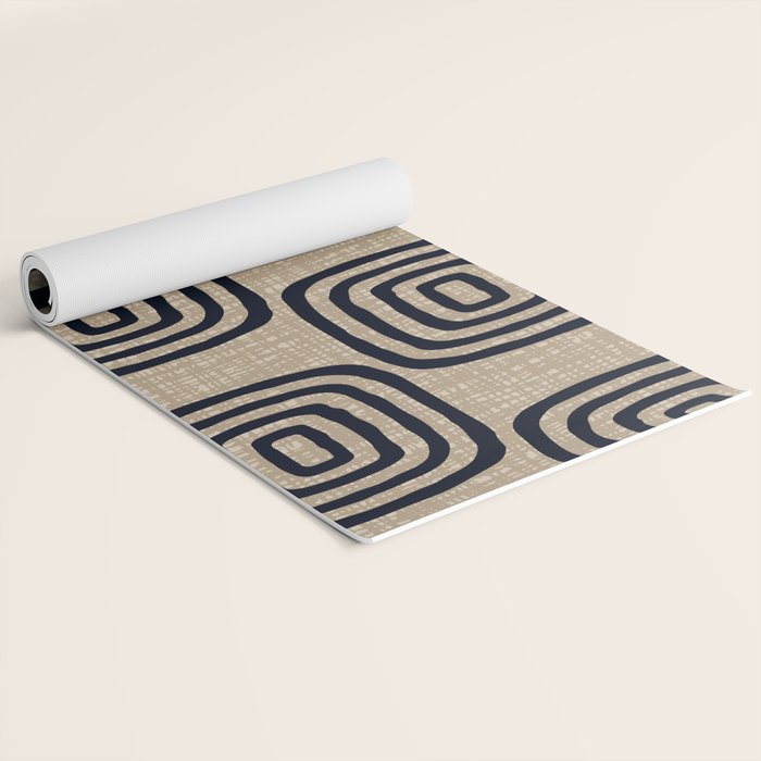 Mud Cloth Concentric Pattern 771 Black and Beige Yoga Mat Gallery Image 2