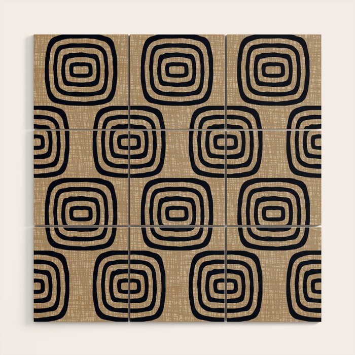 Mud Cloth Concentric Pattern 771 Black And Beige Wood Wall Art