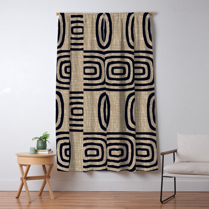 Mud Cloth Concentric Pattern 771 Black and Beige Window Curtain Gallery Image 5