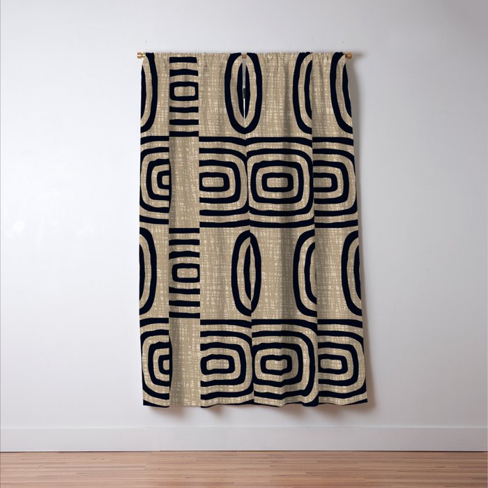 Mud Cloth Concentric Pattern 771 Black and Beige Window Curtain Gallery Image 3