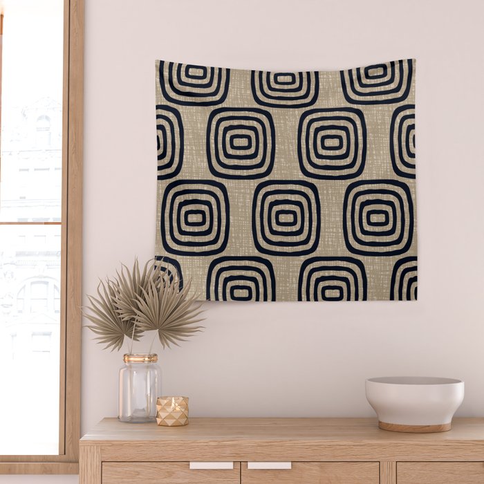 Mud Cloth Concentric Pattern 771 Black and Beige Wall Tapestry Gallery Image 2