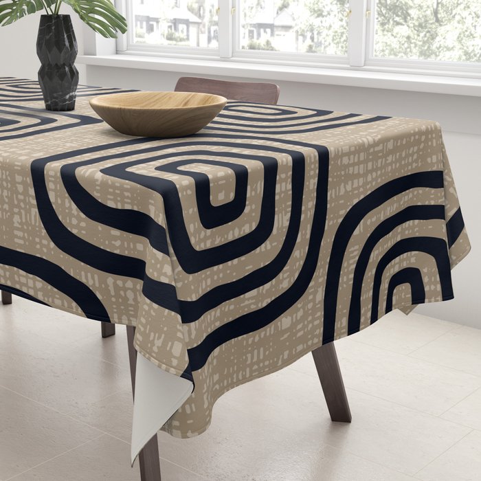 Mud Cloth Concentric Pattern 771 Black and Beige Tablecloth Gallery Image 3