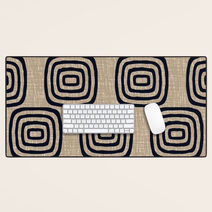 Mud Cloth Concentric Pattern 771 Black and Beige Desk Mat Gallery Image 1