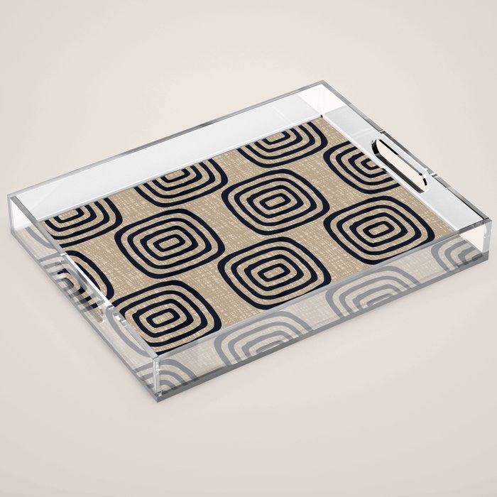 Mud Cloth Concentric Pattern 771 Black and Beige Acrylic Tray Gallery Image 1