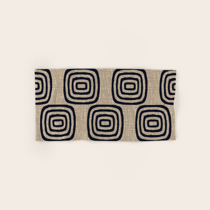 Mud Cloth Concentric Pattern 771 Black and Beige Bath Towel Gallery Image 1