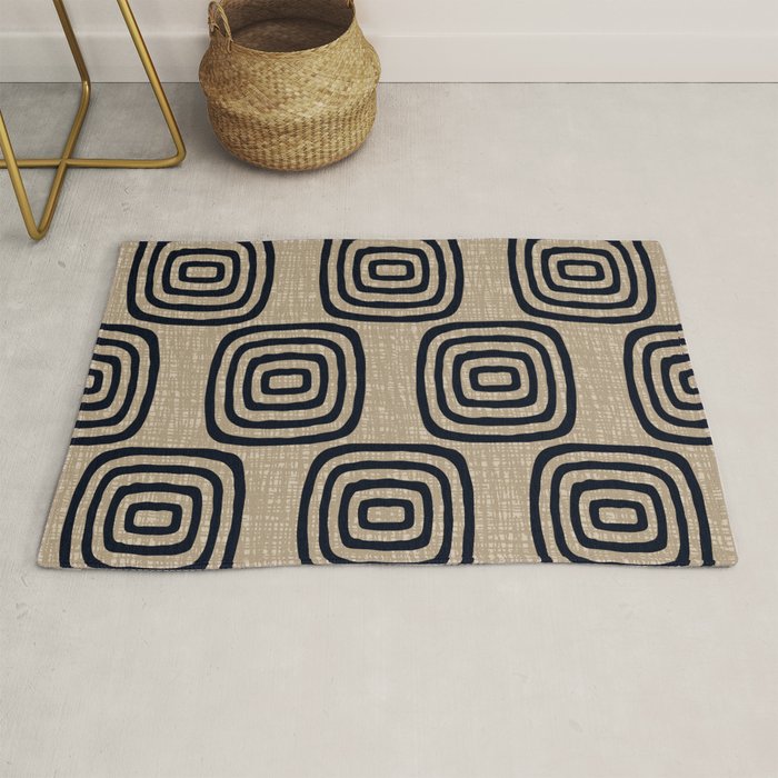 Mud Cloth Concentric Pattern 771 Black and Beige Rug Gallery Image 1