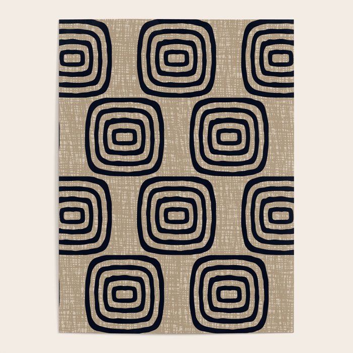 Mud Cloth Concentric Pattern 771 Black and Beige Poster Gallery Image 1