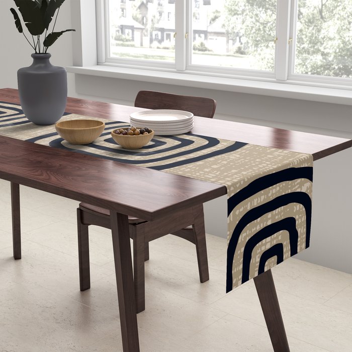 Mud Cloth Concentric Pattern 771 Black and Beige Table Runner Gallery Image 2