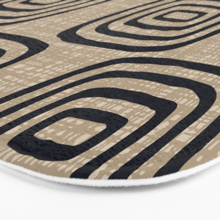 Mud Cloth Concentric Pattern 771 Black and Beige Bath Mat Gallery Image 3