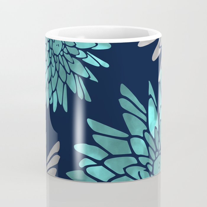 Floral Chrysanthemum Modern Navy Aqua Coffee Mug Gallery Image 4
