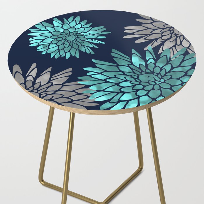Floral Chrysanthemum Modern Navy Aqua Side Table Gallery Image 2