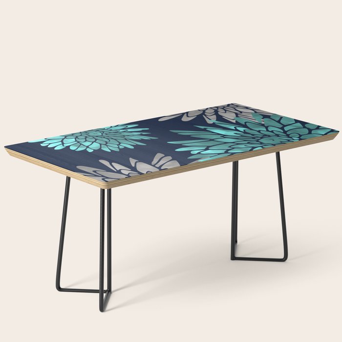 Floral Chrysanthemum Modern Navy Aqua Coffee Table Gallery Image 1