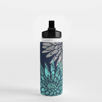 Floral Chrysanthemum Modern Navy Aqua Water Bottle Gallery Image 2