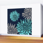 Floral Chrysanthemum Modern Navy Aqua Wall Mural Gallery Image 2
