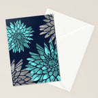 Floral Chrysanthemum Modern Navy Aqua Stationery Card Gallery Image 2