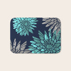 Floral Chrysanthemum Modern Navy Aqua Bath Mat Gallery Image 1