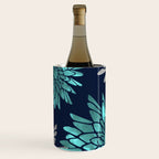 Floral Chrysanthemum Modern Navy Aqua Wine Chiller Gallery Image 1
