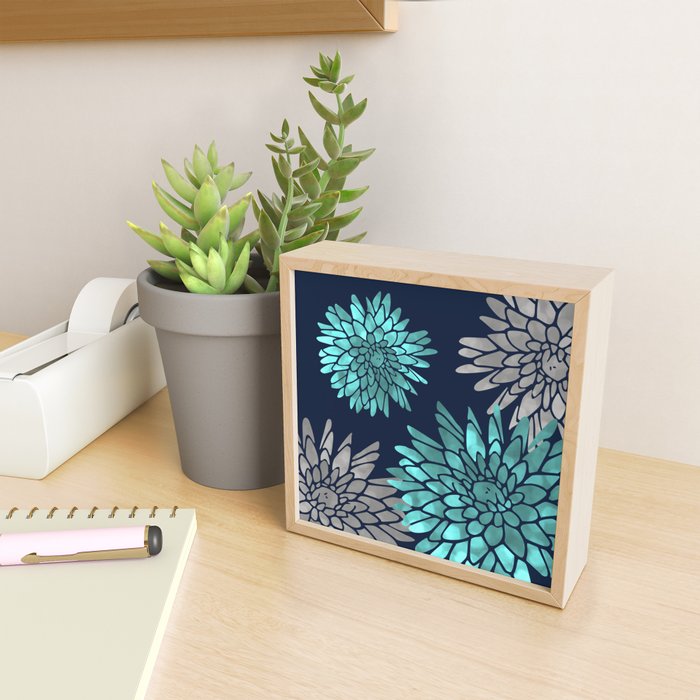 Floral Chrysanthemum Modern Navy Aqua Mini Art Print Gallery Image 2